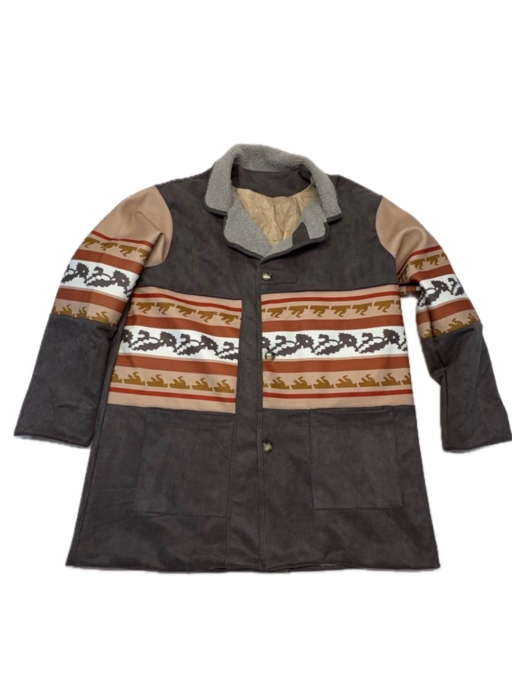 Vintage 90s Southwestern Aztec Faux Suede Jacket – Sherpa Lined Size Medium